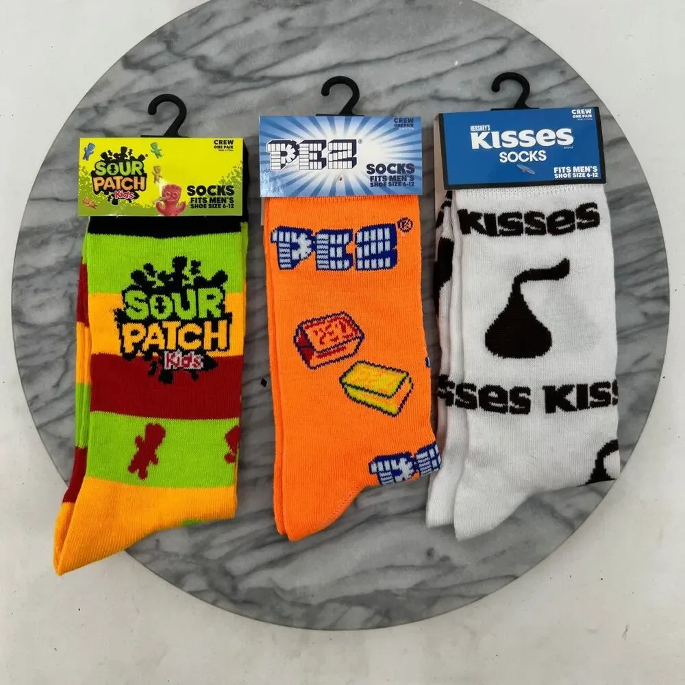 Sour Patch, Pez Hersheys Kisses Crew Socks Adult OSFM Candy Chocolate 3 Pairs